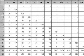 The screen shot shows data input into the Amos interface. The example is a correlation matrix based on 275 observations.